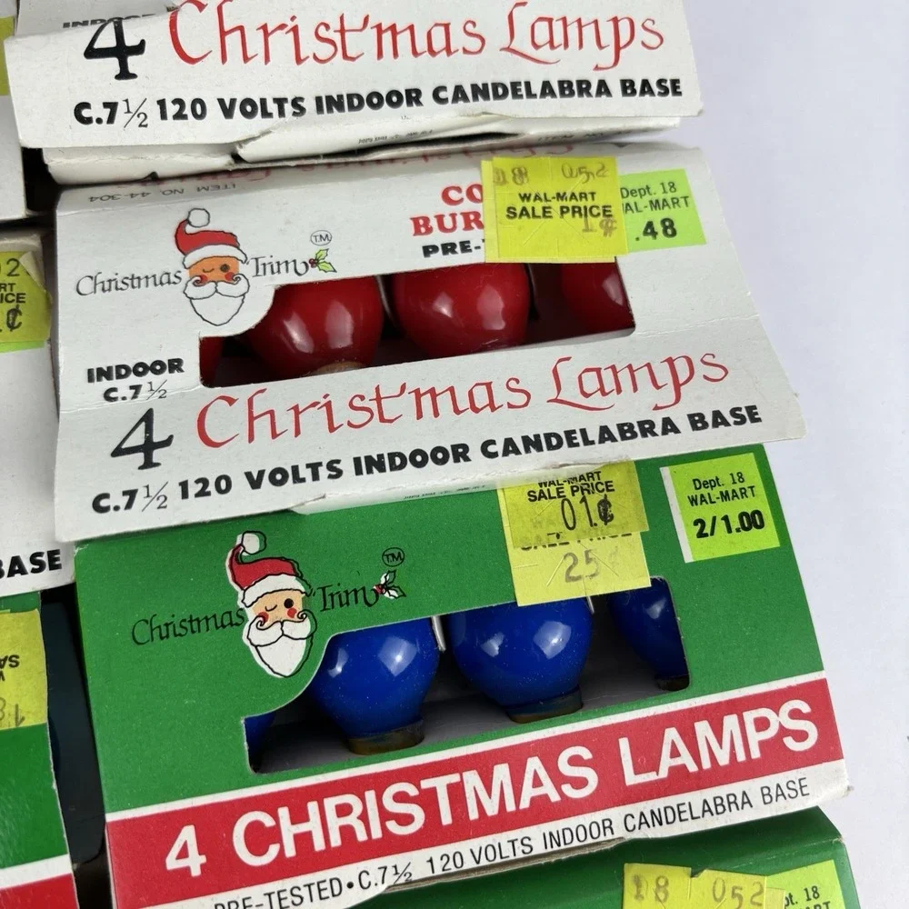 VTG CHRISTMAS C-7 LIGHT BULBS,  3 ELECTRICAL CORDS NEW AND USED